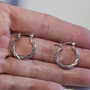 Silver Tone Small Chunky Hoop Earrings